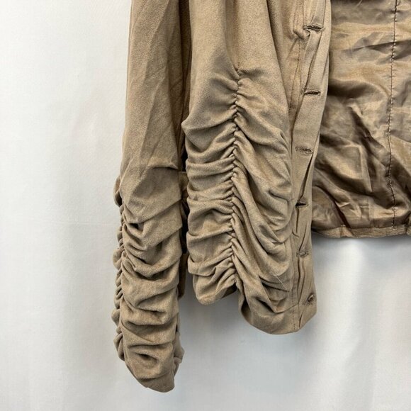 Miilla Womens Blazer Jacket Khaki Stone Buttons Ruched Casual Suit Solid M - Picture 9 of 11